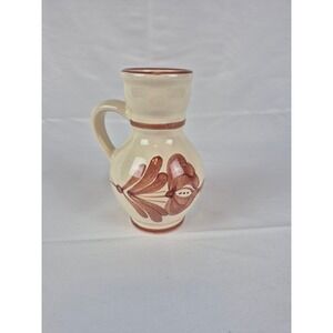 Vintage Hand Painted Ceramic Folk Art Pitcher Small Creamer Bud Vase Terracotta